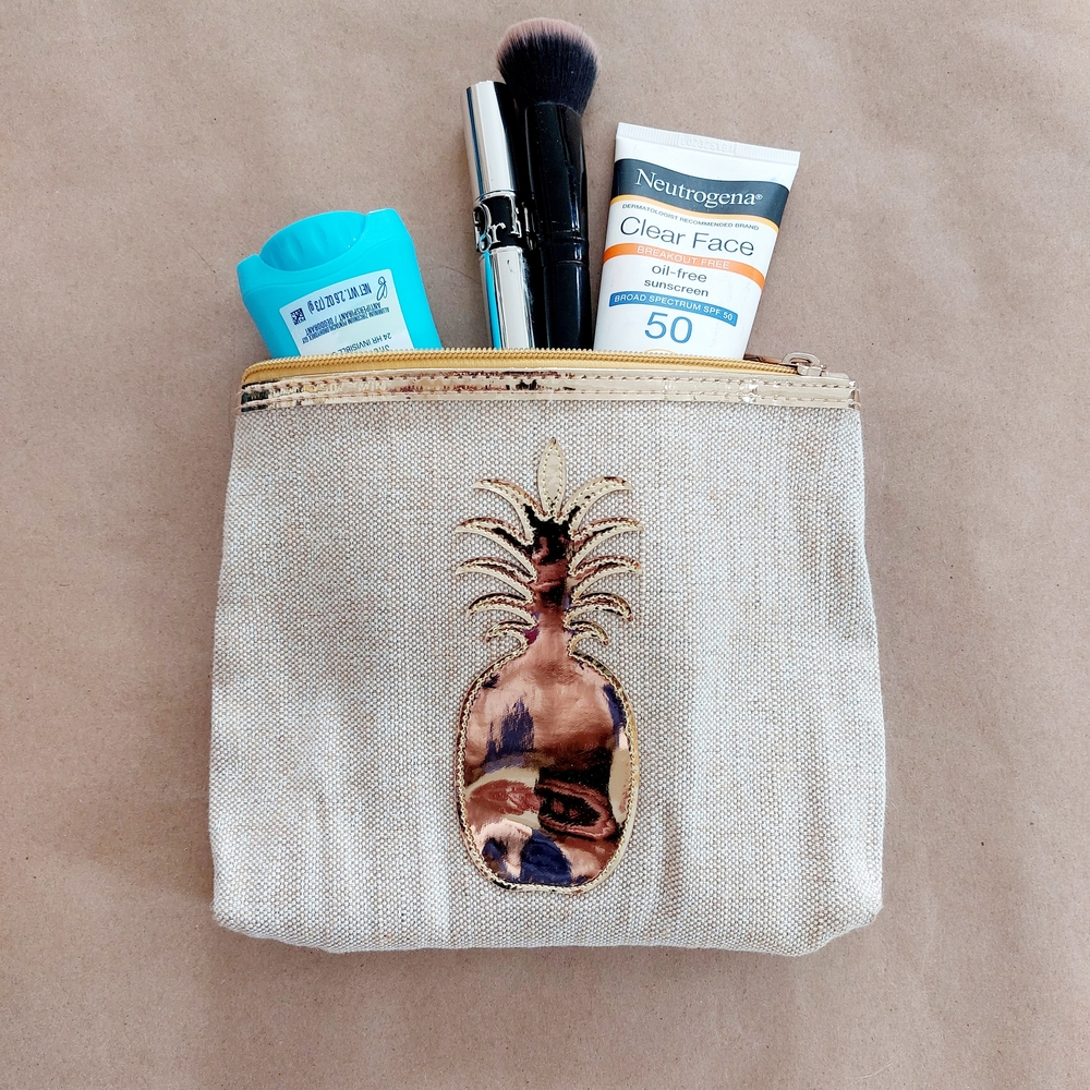 Lolo Gold Beige Pineapple Canvas Makup Bag